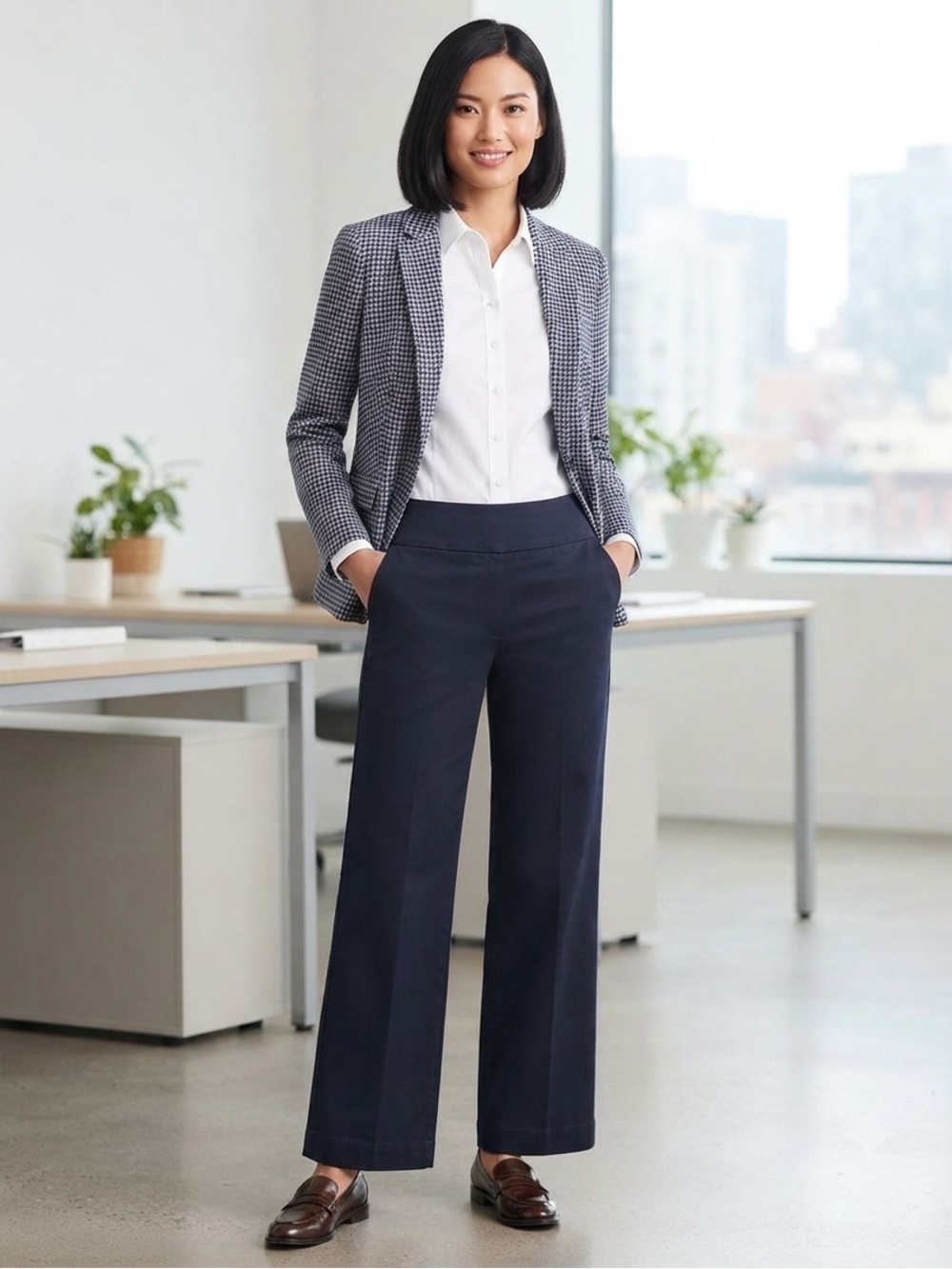 Classic Navy Wide-Leg Cotton Pull-On Pants